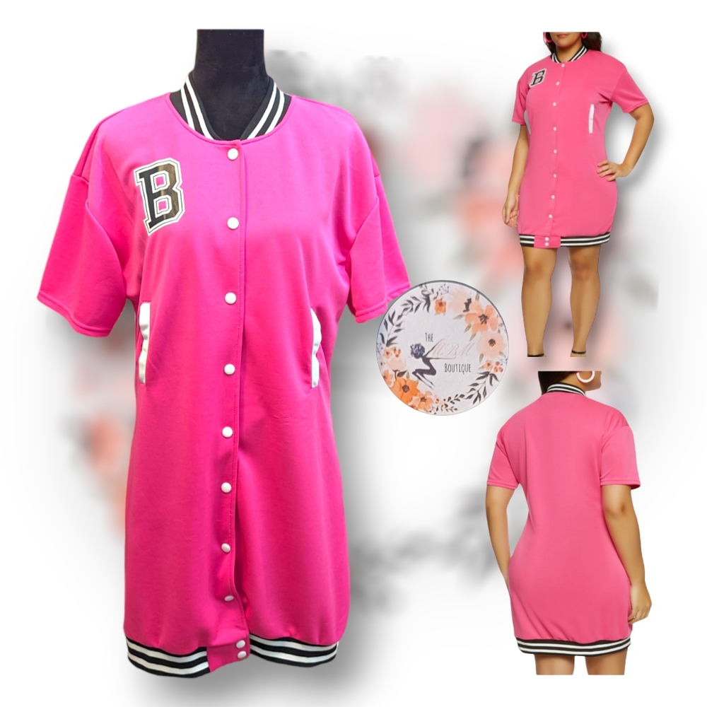 🆕 Hot Pink Baseball Letterman's Dress with Pockets size 2X